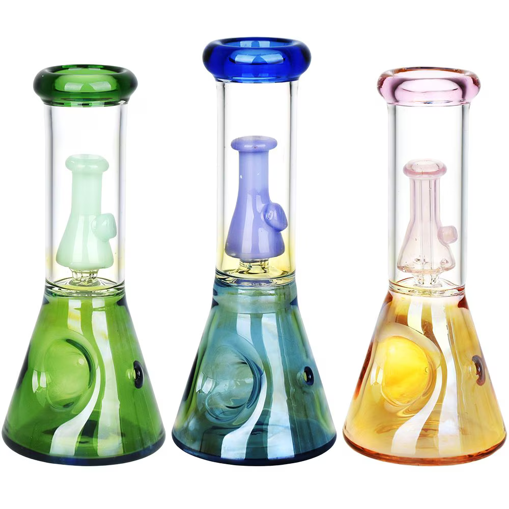 Beaker Perc Glass Hand Pipe | 6.5" | Colors Vary