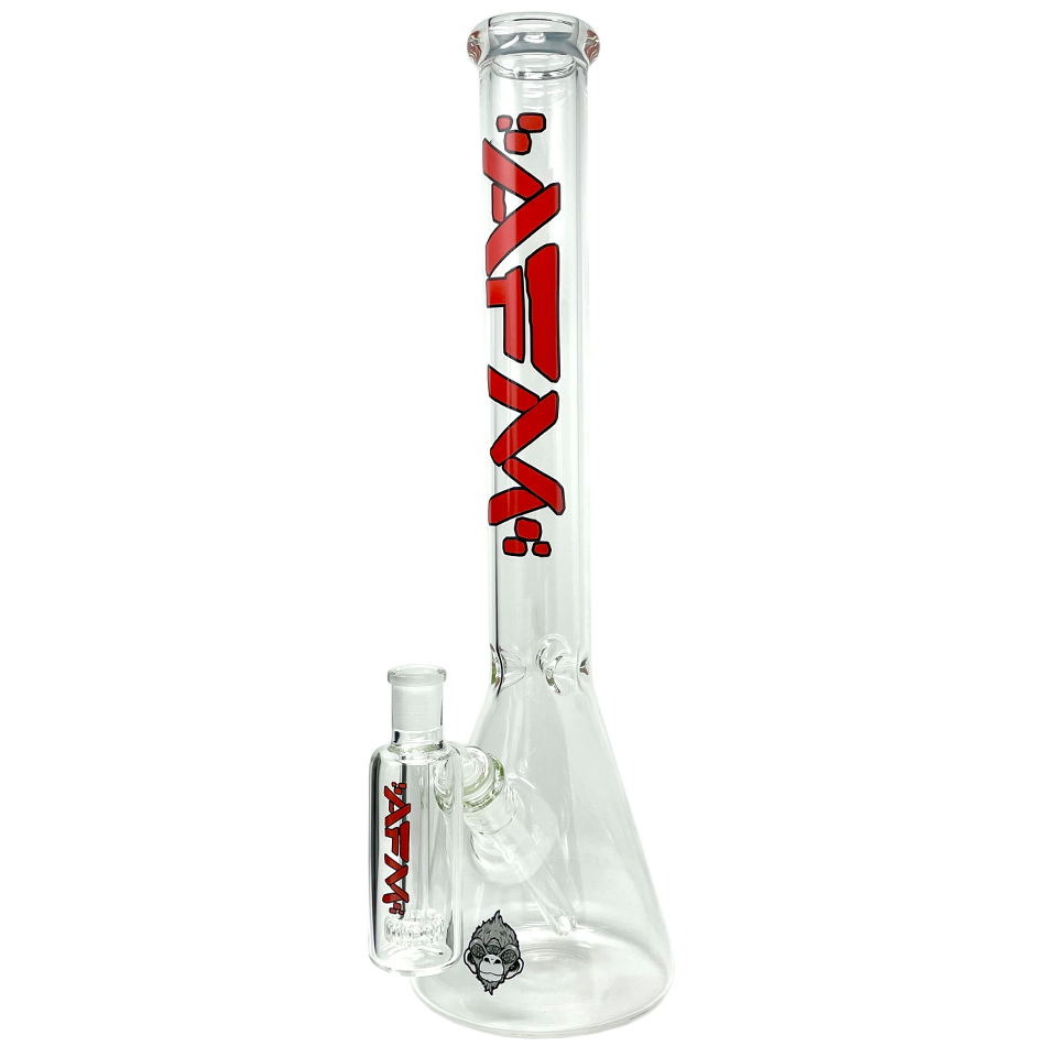 18" AFM Clear Glass Beaker Bong with Showerhead Perc and Colored Logo