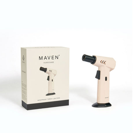 Maven Torch Hurricane Handheld Windproof Jet Flame in Beige with Packaging - Angled View