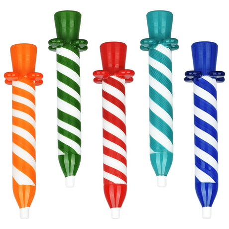 Assorted Birthday Candle Glass Chillums, 4.25" Hand Pipes, 5pc Set, Front View
