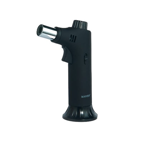 Maven Torch Pillar 7" Black Adjustable Jet Flame Dab Rig Torch, front view on white background