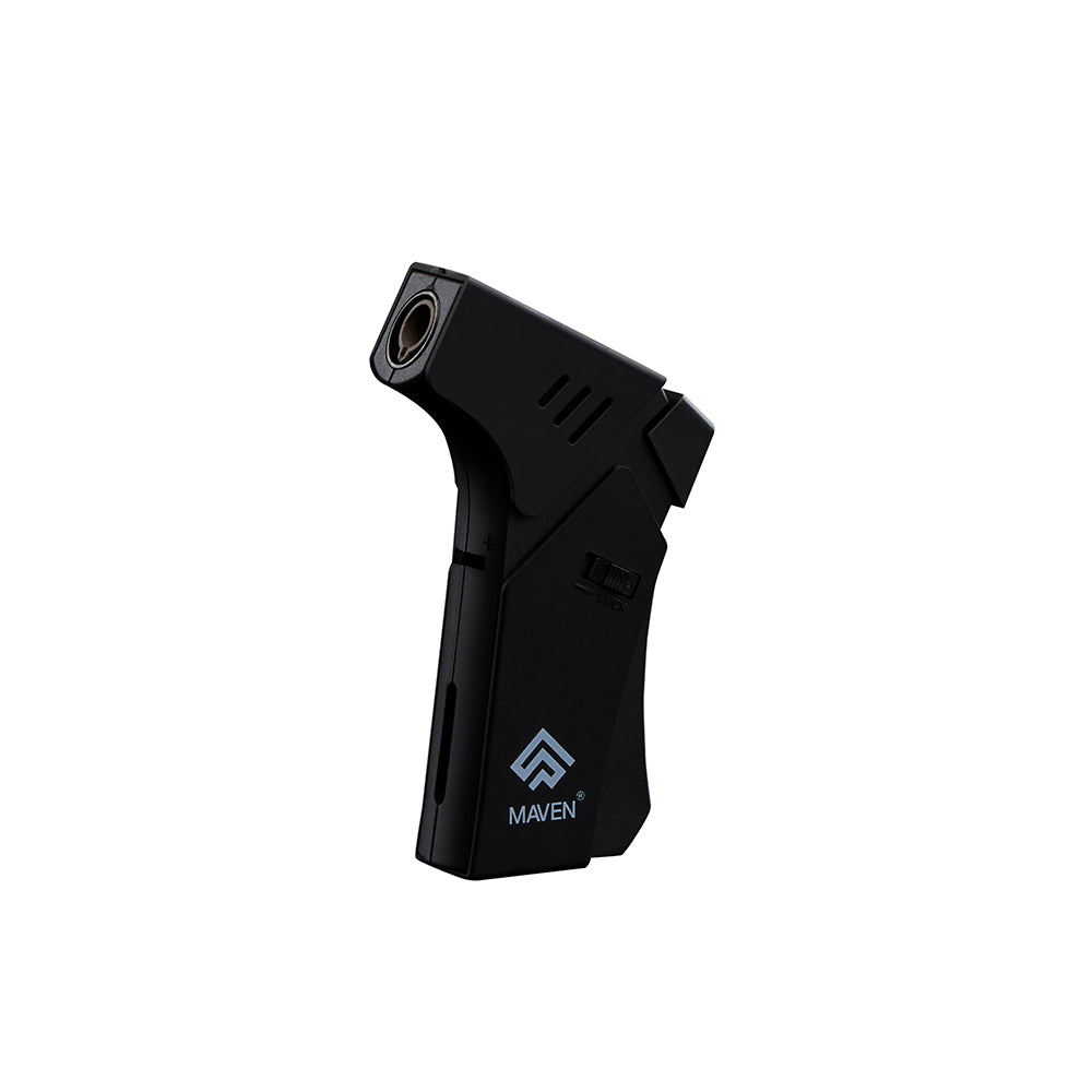 Maven Torch Mini Pro Lighter in Black - Compact Adjustable Jet Flame, Side View