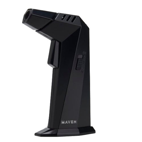 Maven Torch Prism in Black - Windproof Jet Flame Dab Rig Torch with Multi-Dimensional Flame, Side View