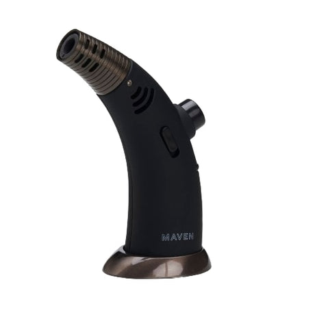 Maven Torch Firehorn handheld butane torch for dab rigs, black with adjustable flame and safety lock, side view