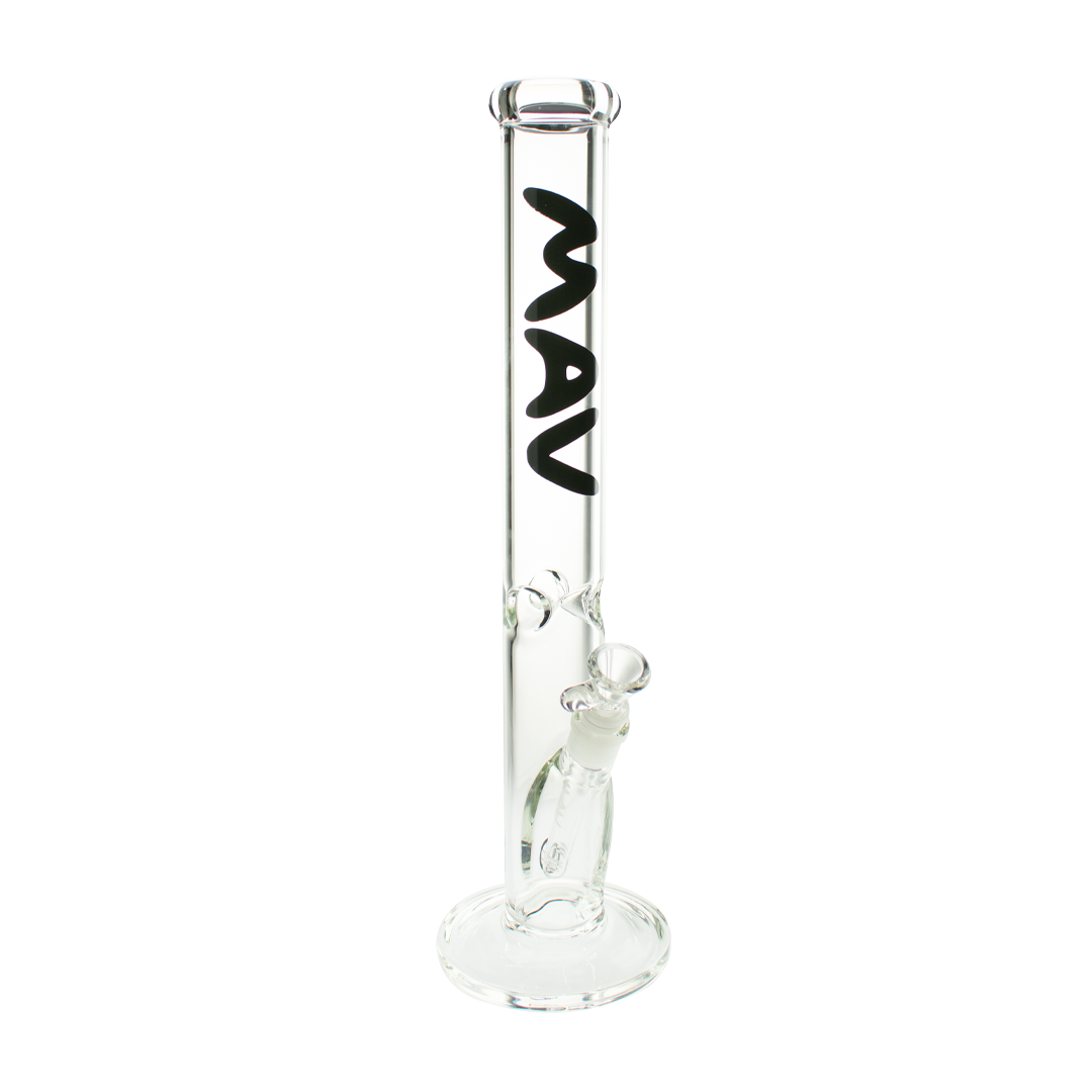 MAV Glass 18" Classic Straight Bong in Borosilicate with Clear Glass and Black Logo - Front View