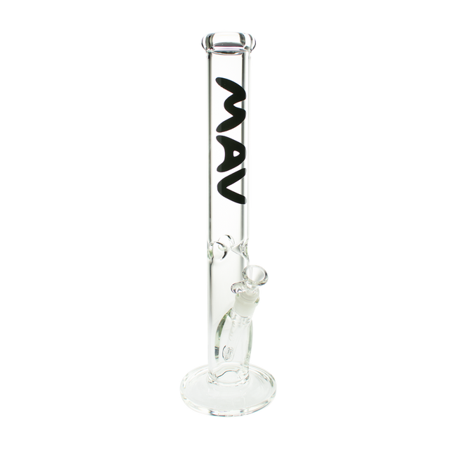 MAV Glass 18" Classic Straight Bong in Borosilicate with Clear Glass and Black Logo - Front View