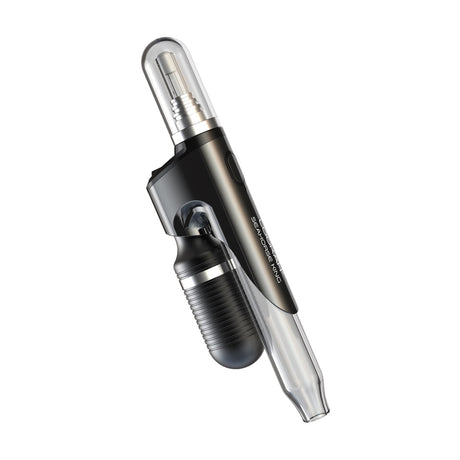 Lookah Seahorse King Vaporizer in Black, Angled View with Glass Mouthpiece and Quartz Coil