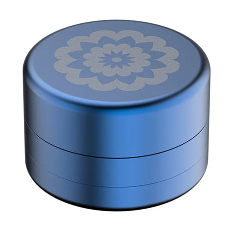 Flower Mill 2" Next Gen Standard Grinder in blue with floral top design - Top View