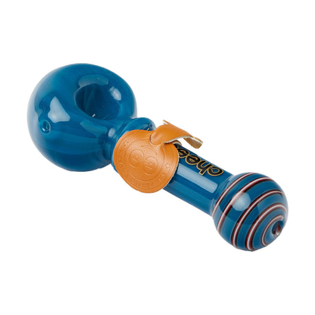 Cheech Glass 4.5" Blue Hand Pipe with Striped Detail and Logo - Side View
