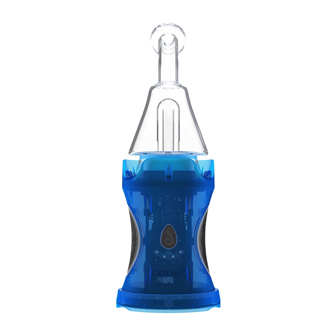 Dr Dabber Boost Evo Vaporizer in Blue - Front View with Transparent Glass Attachment