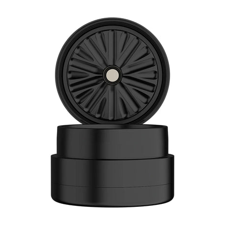 Flower Mill 2.5" Next Gen Standard Grinder in Black, Front View with Open Chamber
