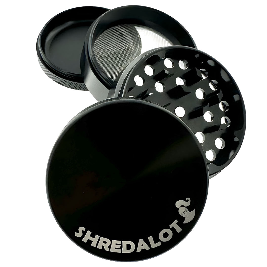 Sir Shredalot 4-Part Grinder 63mm, Durable Metal, Top View with Components