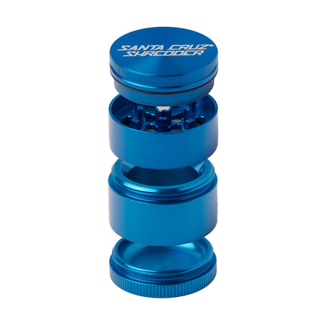 Santa Cruz Shredder Small 4-Piece Grinder in Blue, Compact Aluminum Design, Front View