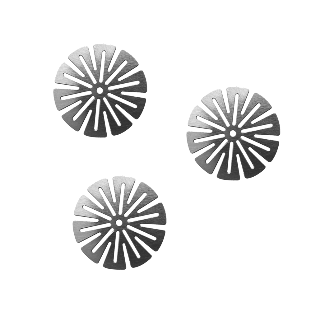 DynaVap Stainless Steel CCD Replacement Screens 3-Pack, top view on seamless green background