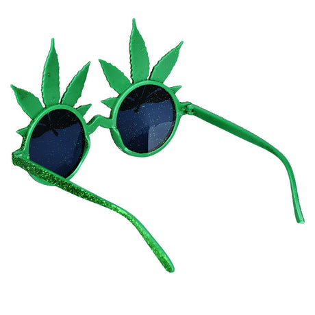 420 Science Hemp Leaf Shaped Sunglasses - Green with Glitter Finish