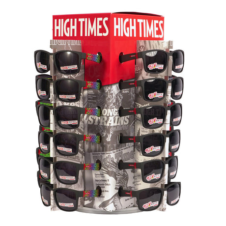24PC DISPLAY - Assorted High Times Sunglasses on a stand, front view with various designs