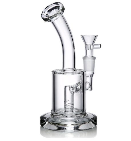 1Stop Glass 8 Inch Clear Bong with Bent Neck and Banger Hanger Design, Front View