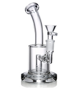 1Stop Glass 8" Clear Bong with Bent Neck and Percolator, Front View on White Background