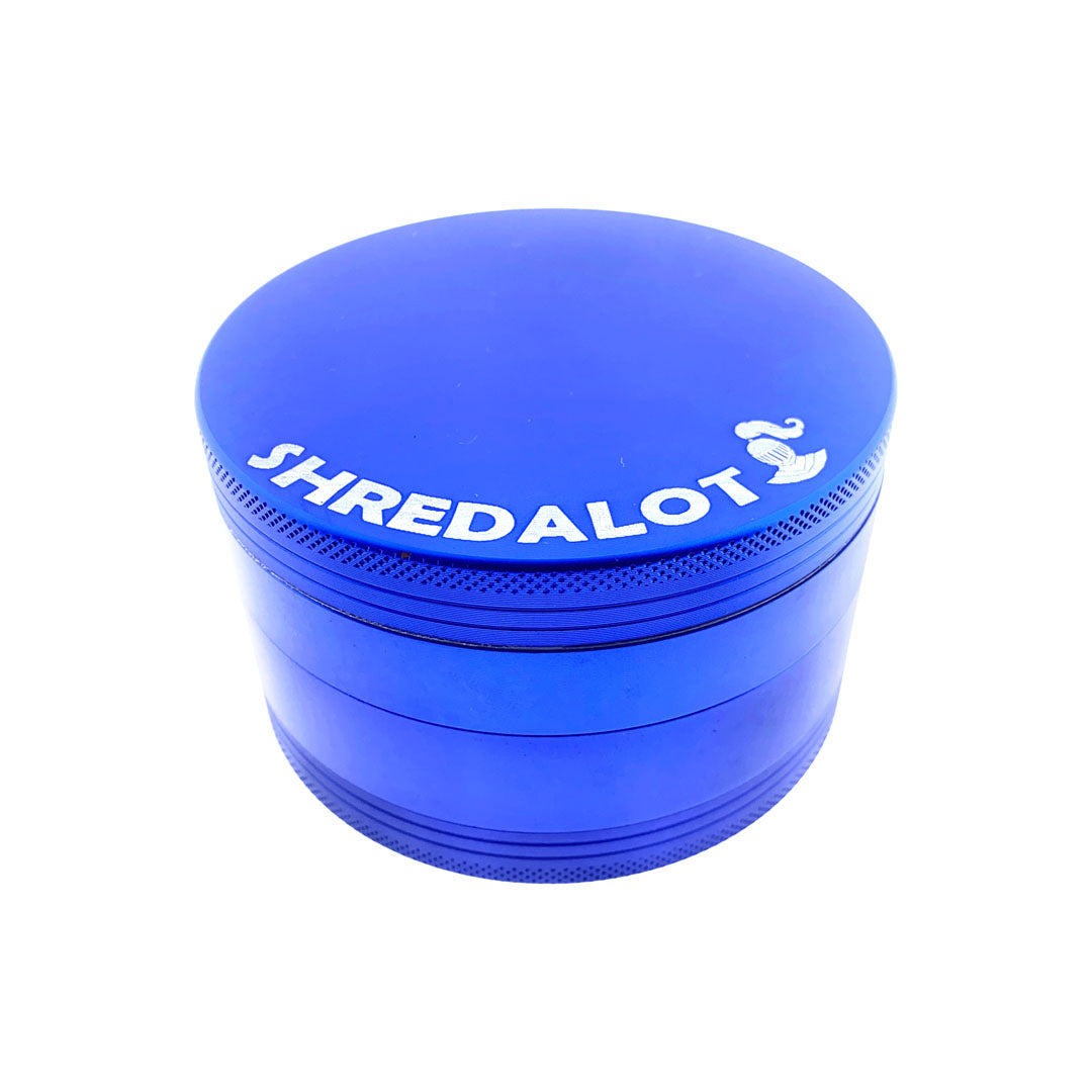 Sir Shredalot 4-Part Grinder in Blue, 100mm - Top View on White Background