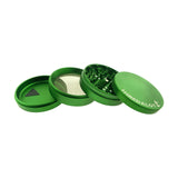 Sir Shredalot 4-part Grinder in Green, 100mm size, displayed disassembled on white background