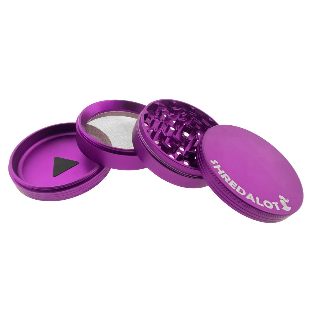 Sir Shredalot 4-part Grinder in Purple, 100mm, Open View Showing All Compartments