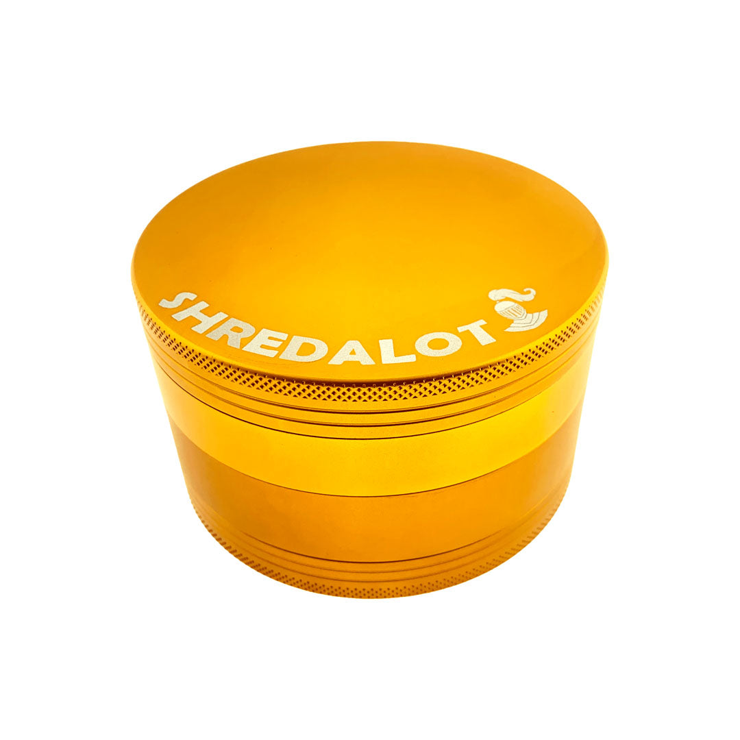 Sir Shredalot 4-Part Grinder 100mm in vibrant yellow, top view on a white background