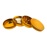 Sir Shredalot 4-part Grinder in Gold, 100mm, open view showing all compartments