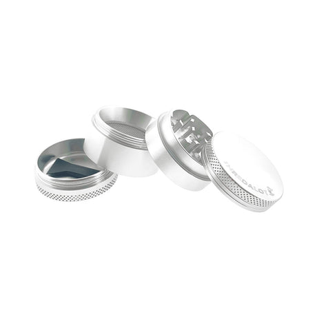 Sir Shredalot 4-part Grinder 40mm in silver, disassembled view showing all components