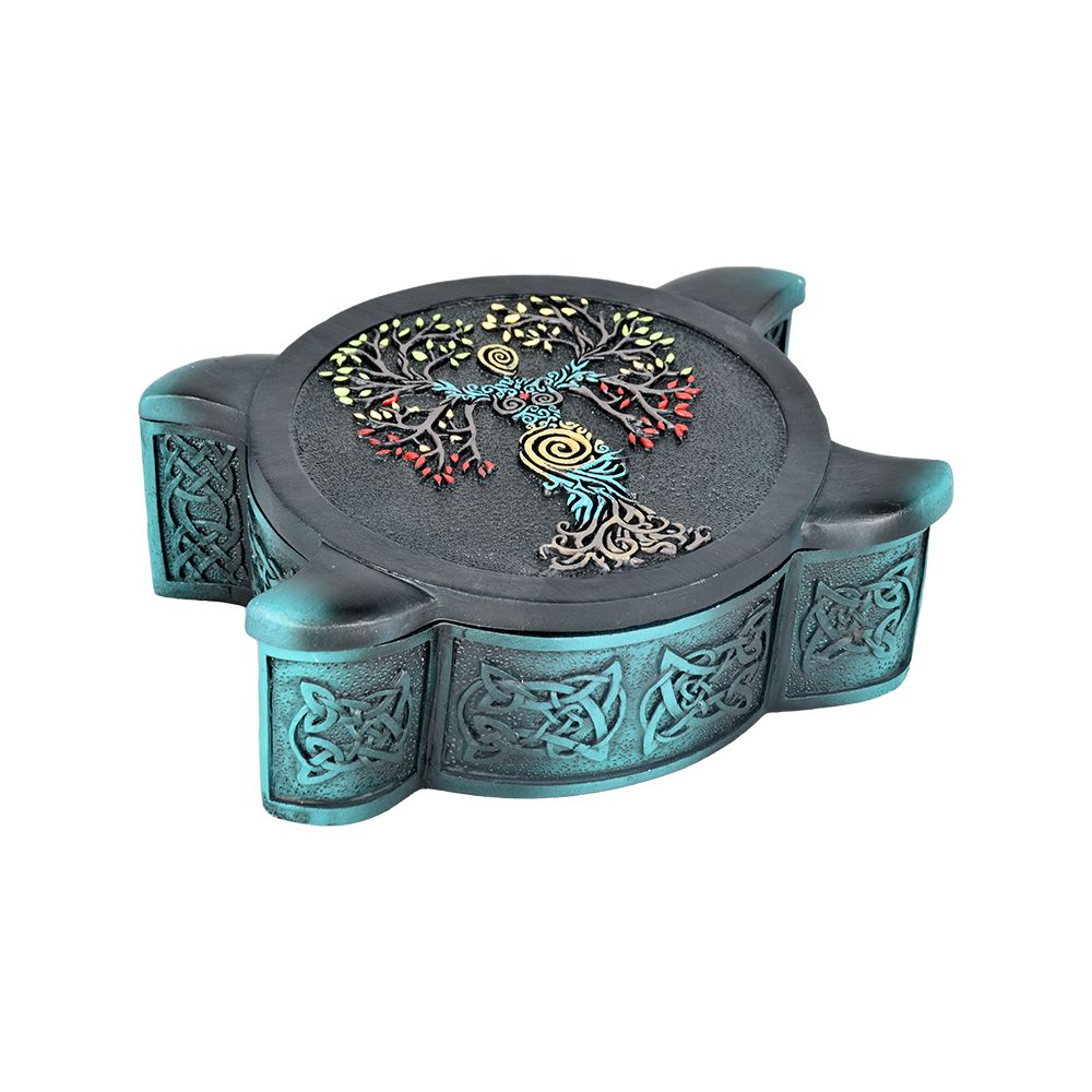 Tree of Life Resin Stash Box, 4.3"x4.3", intricately designed top, perfect for rolling accessories