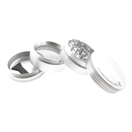 Sir Shredalot 4-part Grinder 50mm in silver, disassembled view showing all components
