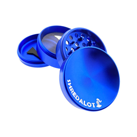 Sir Shredalot 63mm 4-Part Grinder in Blue with Carved Lid, Disassembled View