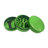 Sir Shredalot 3-Part Grinder 50mm in Vibrant Green - Top View with Open Chambers