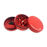 Sir Shredalot 3-part Grinder in red, 50mm, open view showing sharp teeth and storage