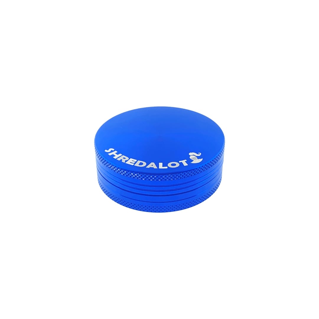 Sir Shredalot 2-Part Grinder 63mm in Vibrant Blue - Top View with Logo