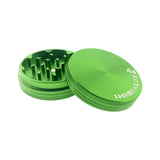 Sir Shredalot 2-part Grinder 63mm in vibrant green, angled view with open compartment