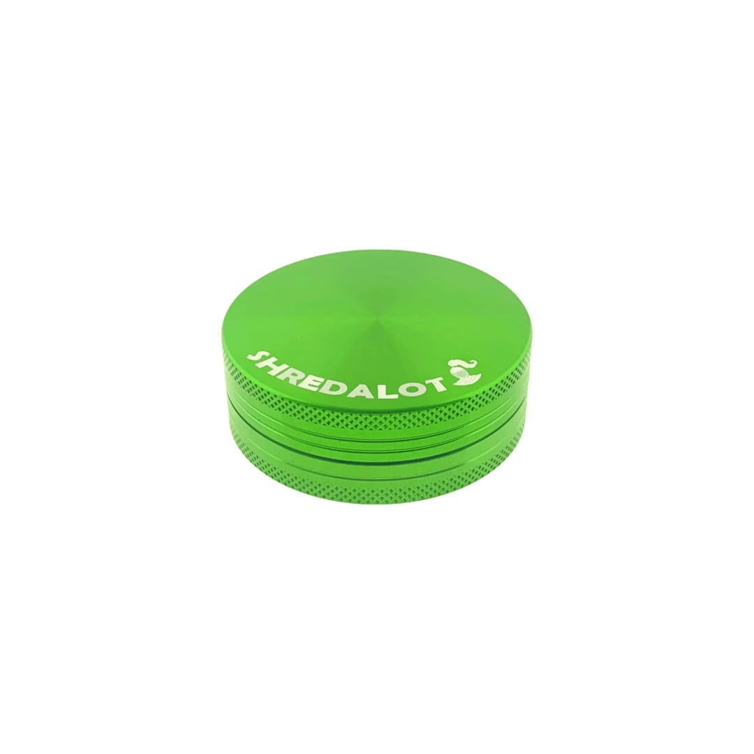 Sir Shredalot 2-Part Grinder 63mm in Vibrant Green - Top View with Fine Teeth Detail