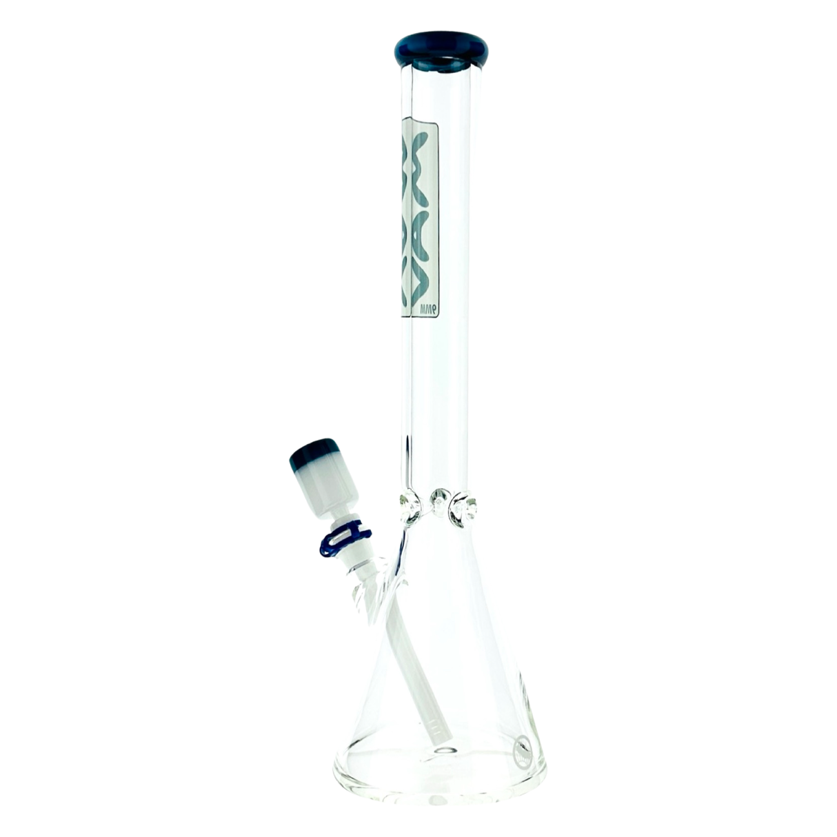 MAV Glass 18" Beaker Bong with 9mm Thickness and Layered Blue Accents, Front View