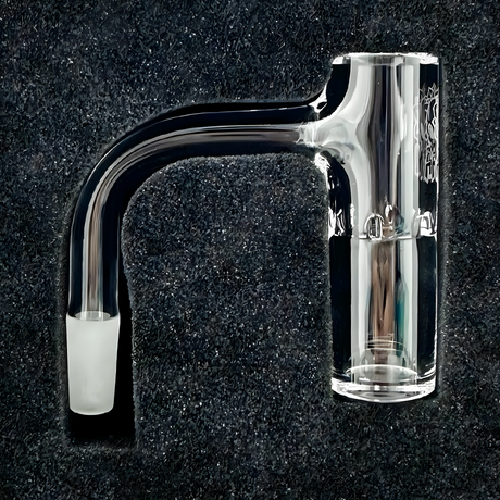 AFM Cosmos Quartz Dab Banger Set, clear glass with side angle view on dark background