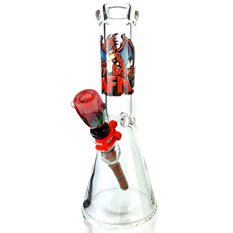 12" AFM Anime Dragon Beaker Bong with Colored Glass Accents - Front View