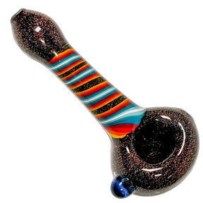 Crush Eye Candy Dichroic Glass Hand Pipe, Rainbow Stripes, 4.5" Top View