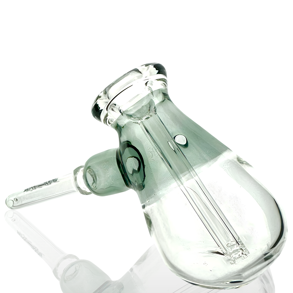 AFM 6" Fat Hammer Bubbler in Color Glass, Angled Side View on Reflective Surface