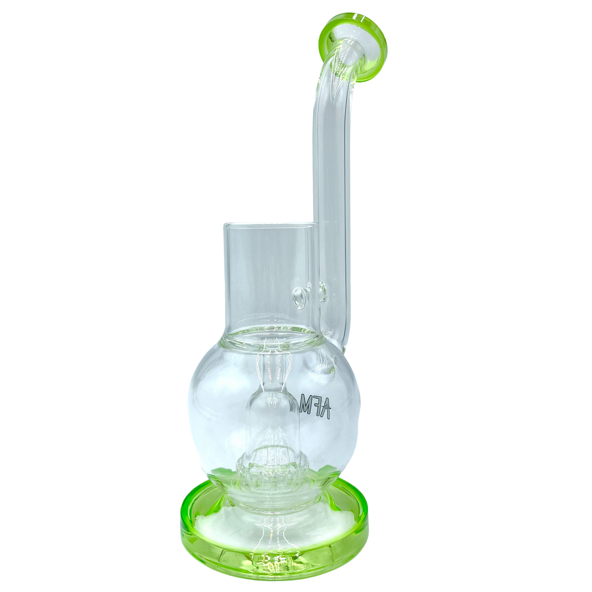 10" AFM Glass Puffco Proxy Dab Rig with Lime Accents, Bent Neck & Showerhead Perc - Front View