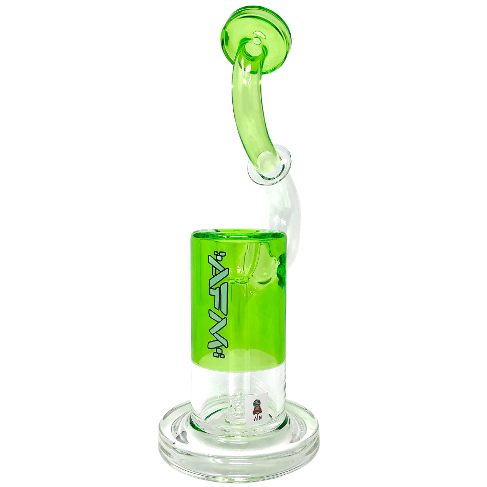 AFM 9.5" Microscope Color Glass Bubbler in Green, Borosilicate, Side View on White Background