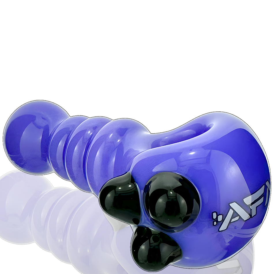 AFM 4" Three Point Color Hand Pipe in Blue with Deep Bowl - Side View on Reflective Surface