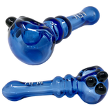 AFM Double Halo Glass Pipe in Blue, Top and Side Views on White Background