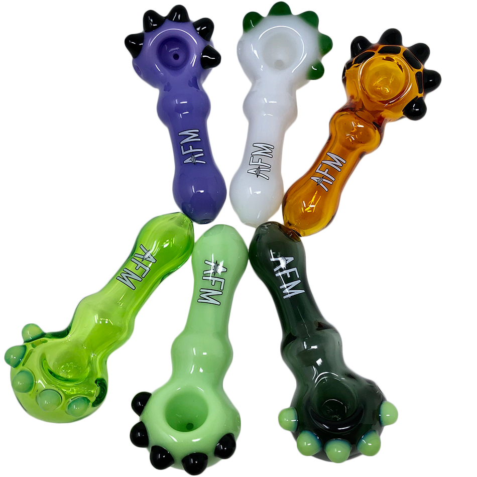 AFM Spikey Glass Hand Pipes in Various Colors with Deep Bowls - Top View