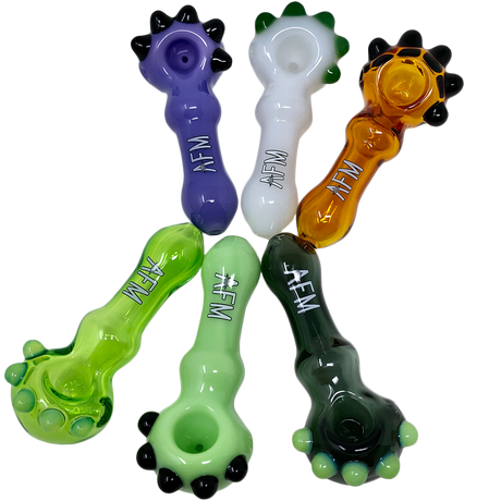 AFM Spikey Glass Hand Pipes in Various Colors with Deep Bowls - Top View