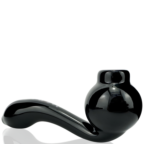 AFM 5.5" Iris Glass Screen Hand Pipe in Black - Side View on White Background