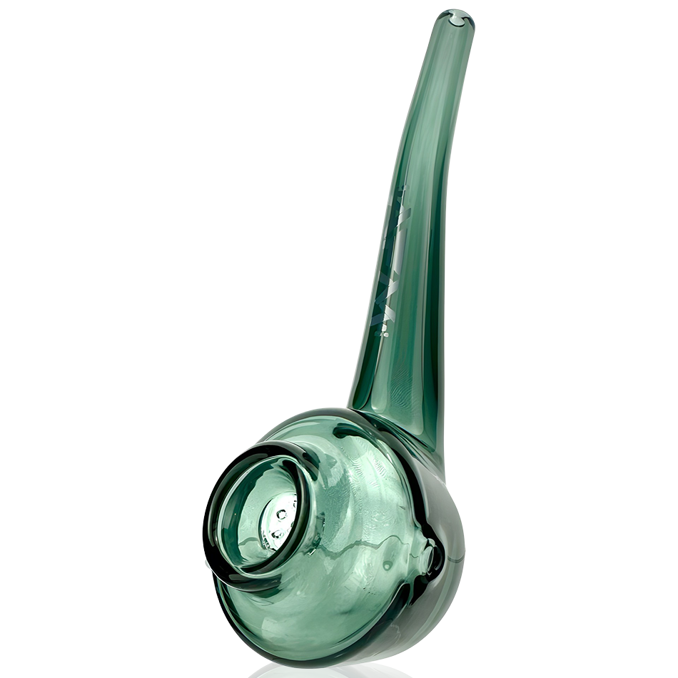 AFM 5.5" Daffodil Glass Screen Hand Pipe in green with deep bowl and side view on white background