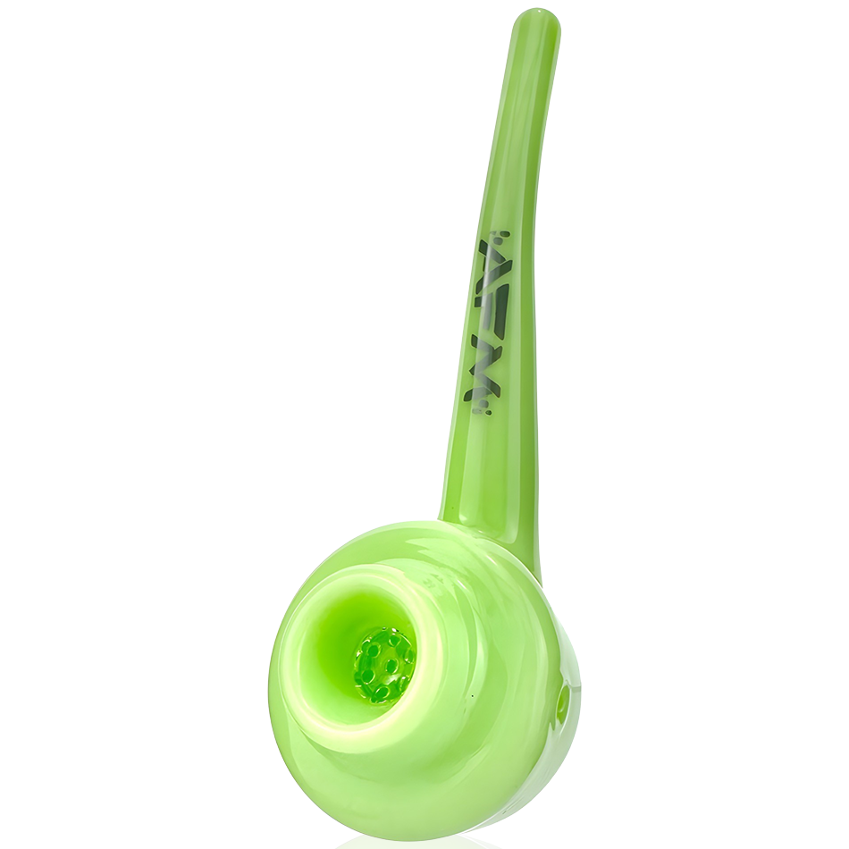 AFM 5.5" Daffodil Glass Screen Hand Pipe in Vibrant Green with Deep Bowl - Side View